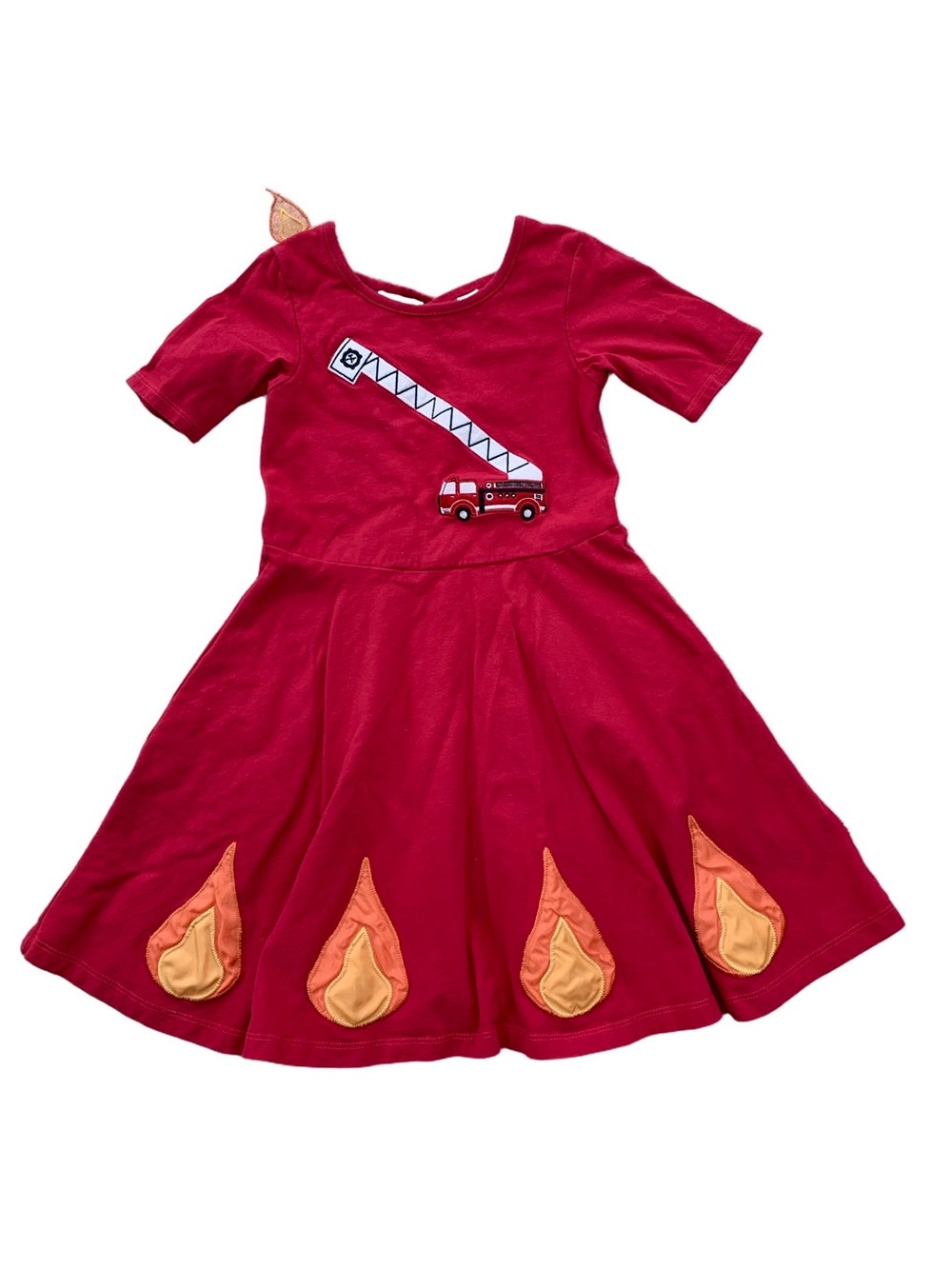 Princess Awesome Size 5 Fire Truck & Flames Ballerina Short Sleeve Pocket Dress